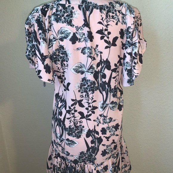 Parker Pink Floral Tiered Mini Dress Cinched Sleeves Size Small - Picture 5 of 9